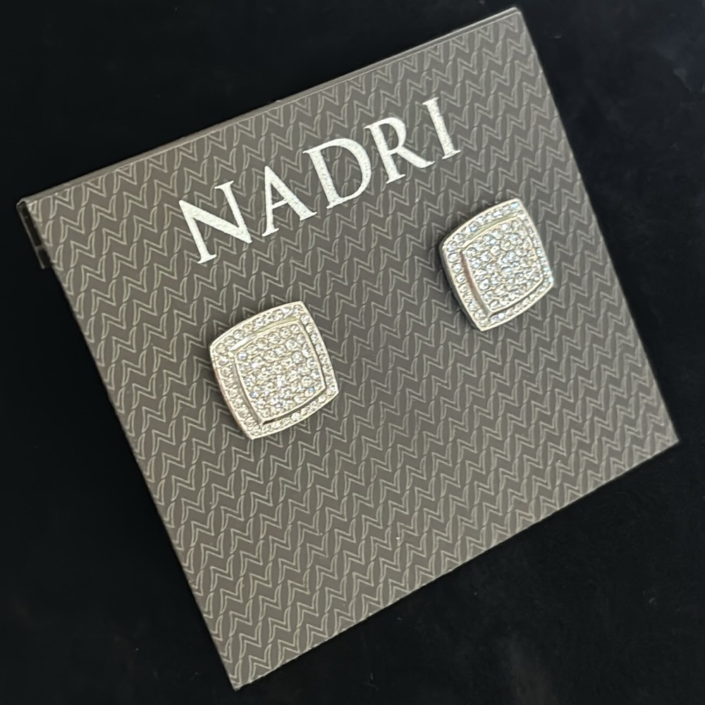 NWT Nadri Silver Tone Crystal Stud Earrings